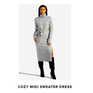 “COZY MIDI SWEATER DRESS” (Grey)